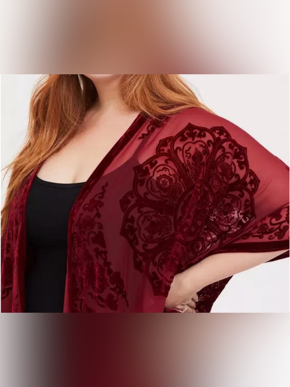 Torrid 3/4 deep magenta velvet burnout kimono duster - Picture 5 of 7